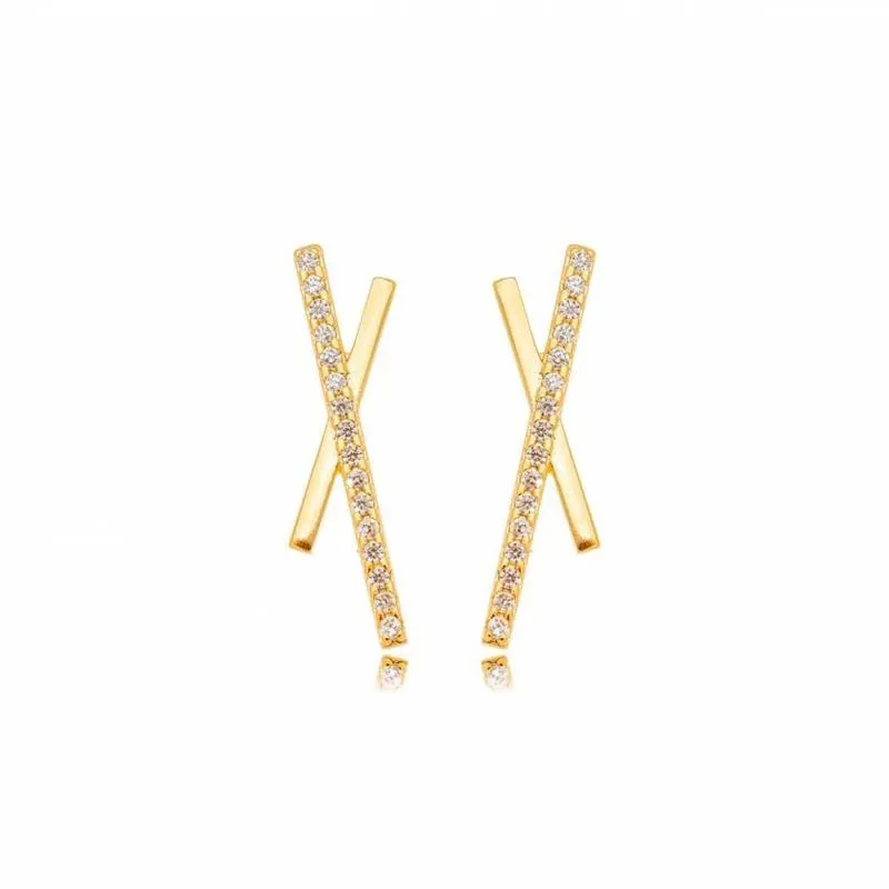 Brinco X Com Micro Zirconia Banhado Ouro 18K