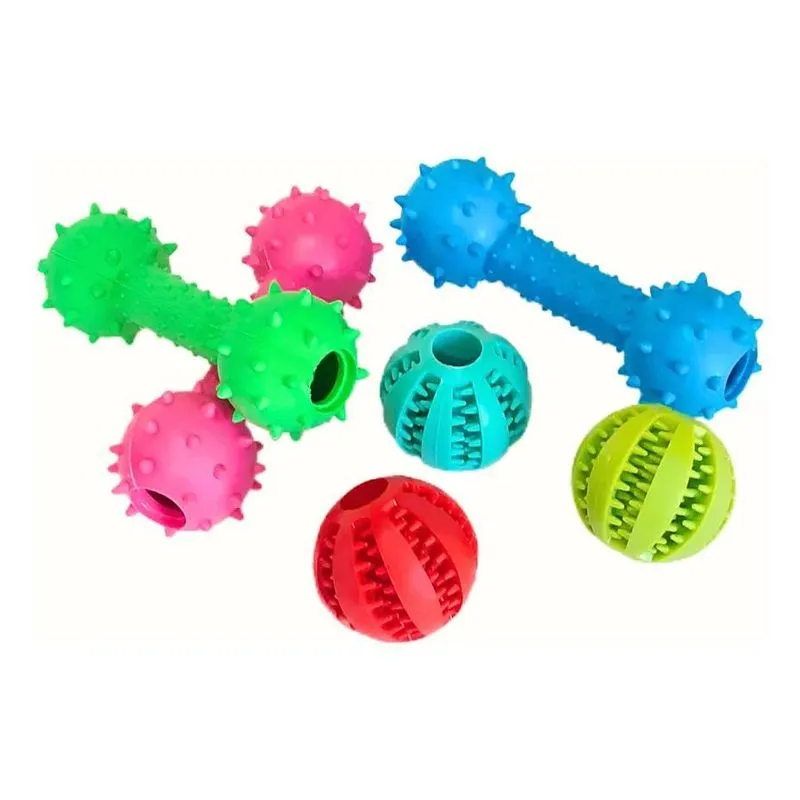 5x Brinquedo Pet 2 Pçs Mordedor + Bola Porta Petisco Interat