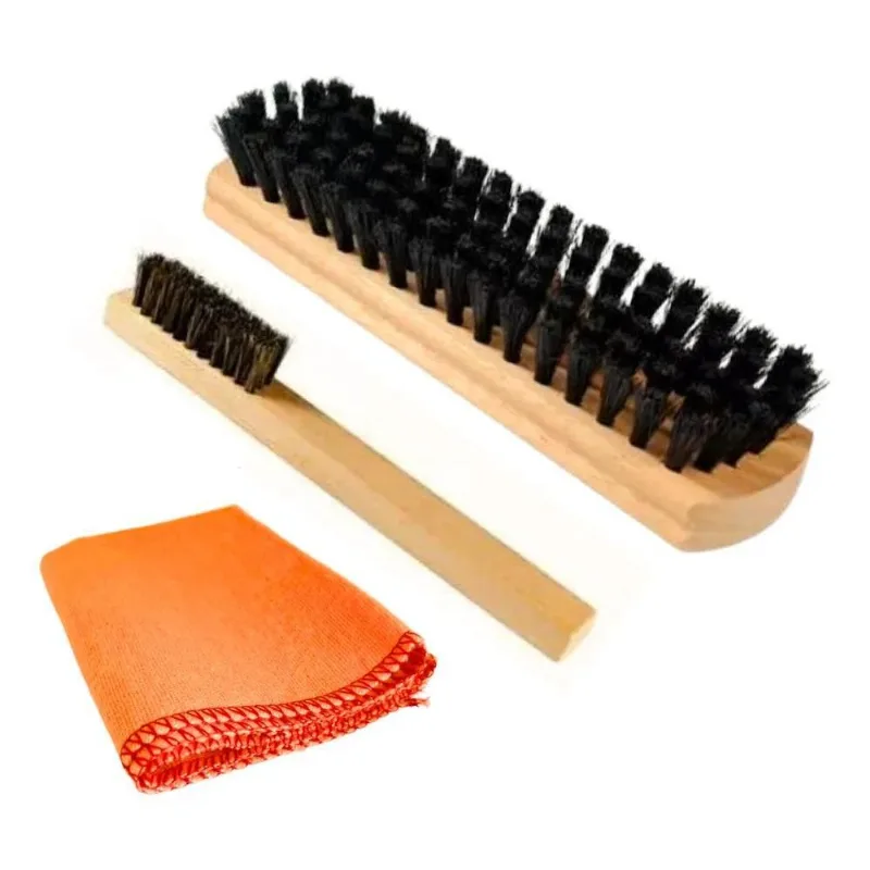 Kit Engraxar Sapato Couro 2 Escovas + 1 Flanela Polir Brilho