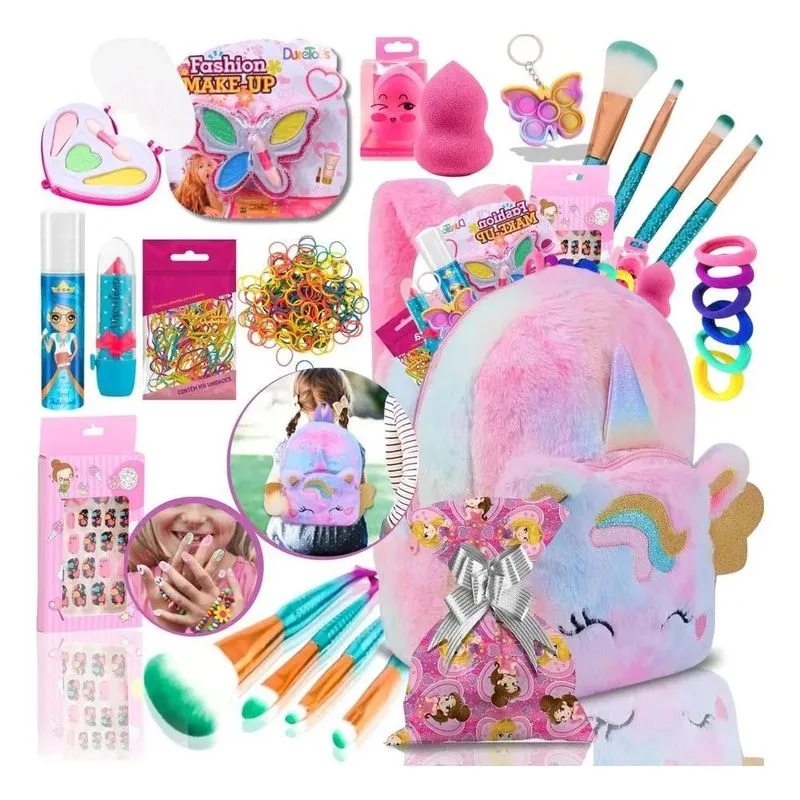 3x Kit Maquiagem Infantil Completo Com Mochila Criança Menin