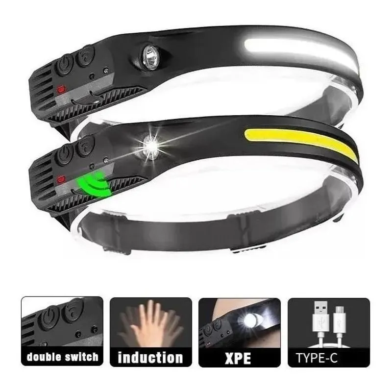 3x Lanterna De Cabeça Led Recarregável Fita Ajustável Usb Co