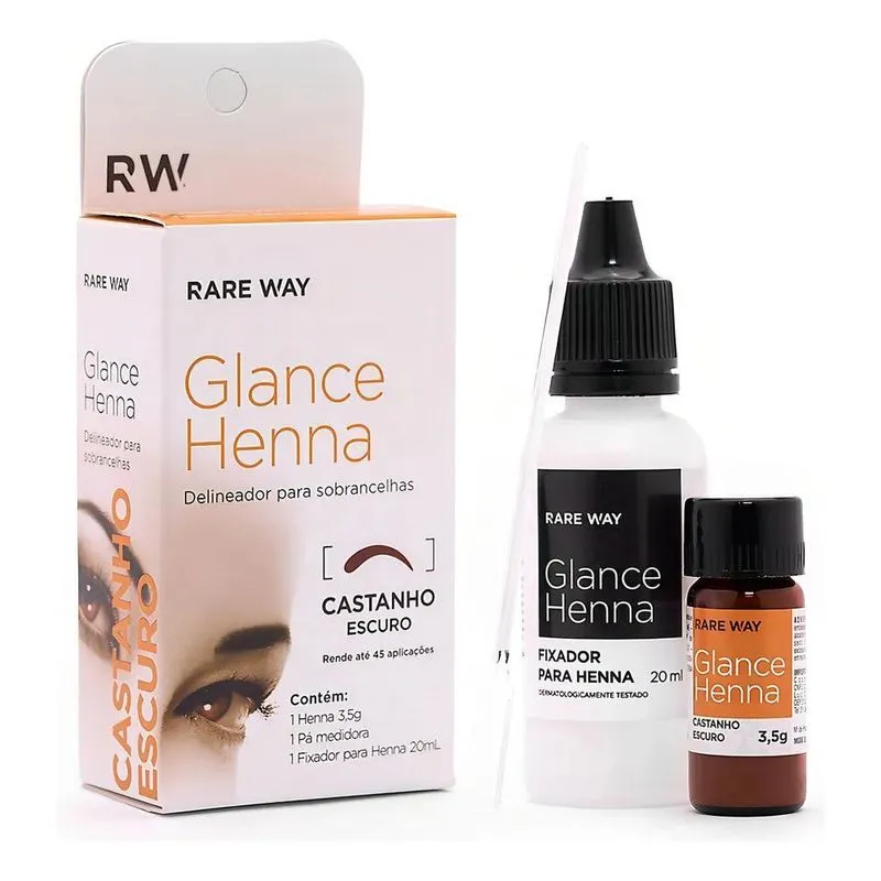 Henna Glance 3,5g Com Fixador 20ml E Pá Medidora Cor Castanh