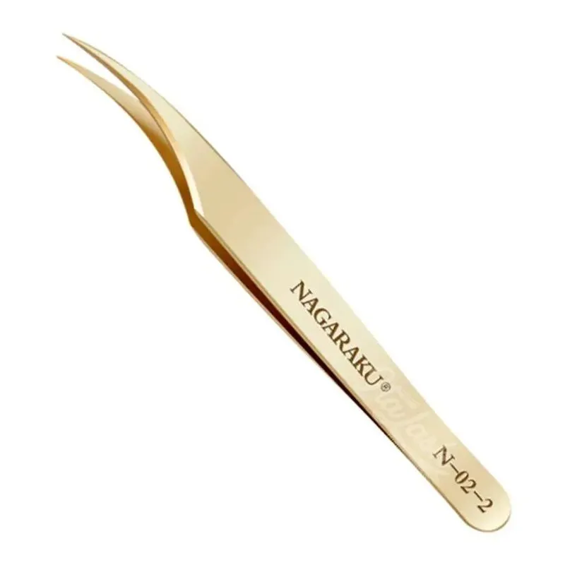 10x Pinça Para Extensão De Cílios Nagaraku N-02-2 Gold
