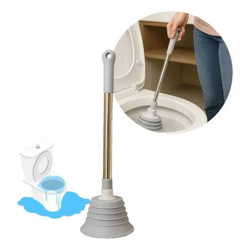 5x Desentupidor De Borracha Vaso Sanitário Cabo Inox Sucção