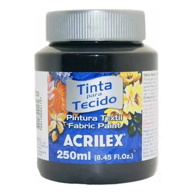 5x Tinta Tecido Fosca - Preto - 520 - Acrilex - 250 Ml