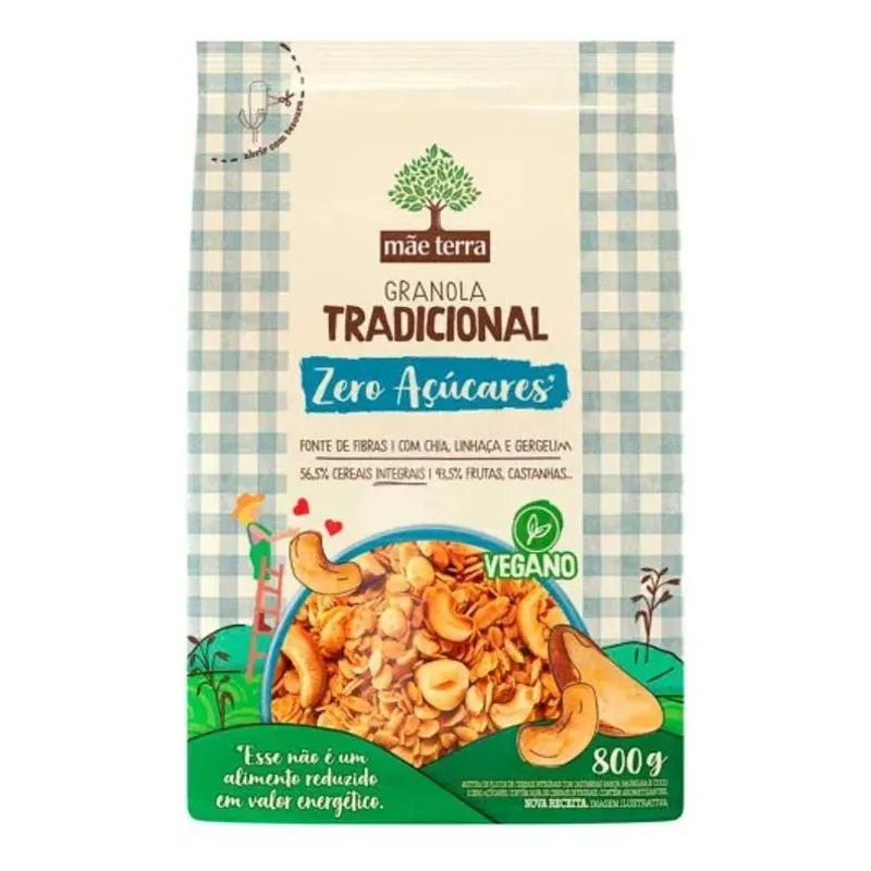 5x Granola Mãe Terra Tradicional Zero Açúcares 800g
