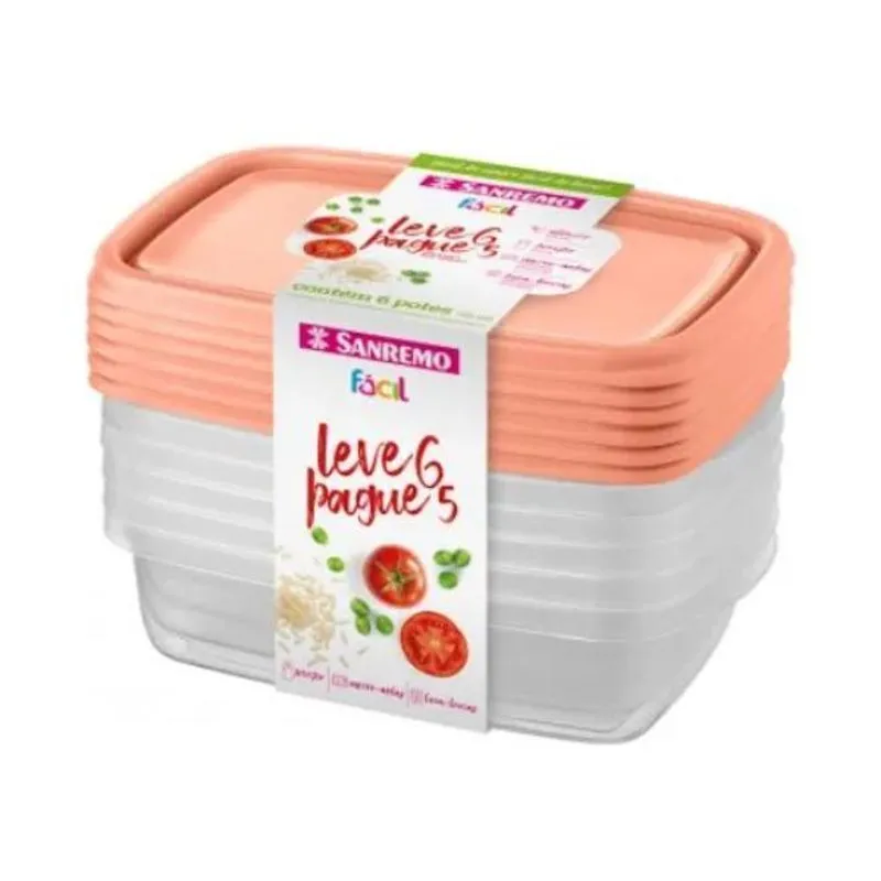 2x 6 Pote Plástico Retangular 785ml Microondas Freezer Bpa F