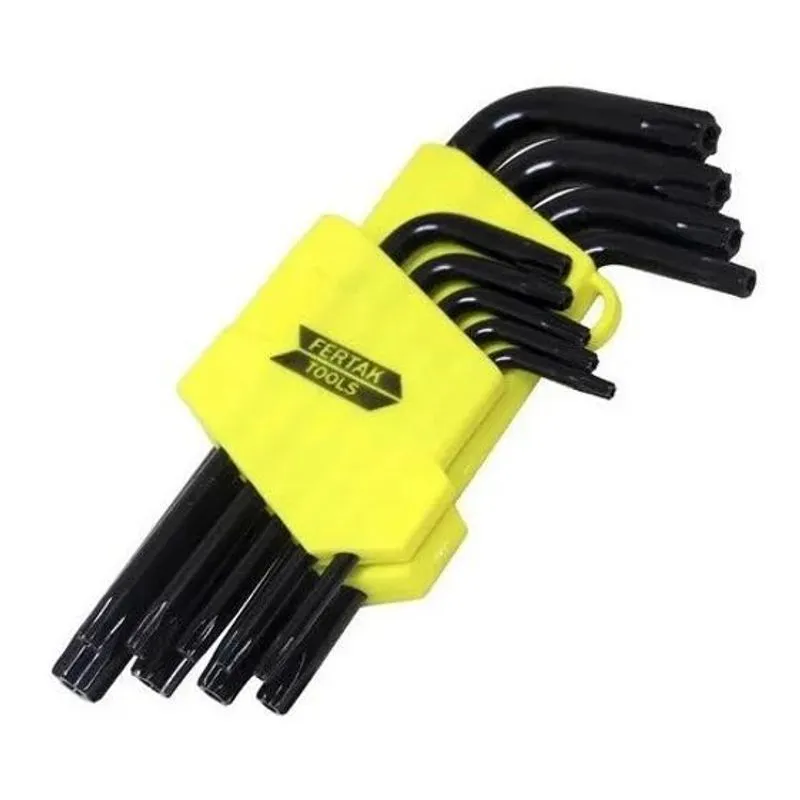 Jogo De Chave Torx Fertak Pequena 9 Peças T10 A T50 Com Furo