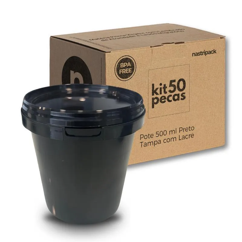 Recipiente Prático Preto Com Tampa - 50 Pçs