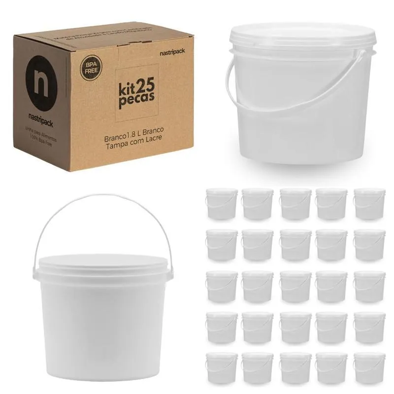 Balde 1.8 Litros Branco Para Armazenar Mel 25 Pçs