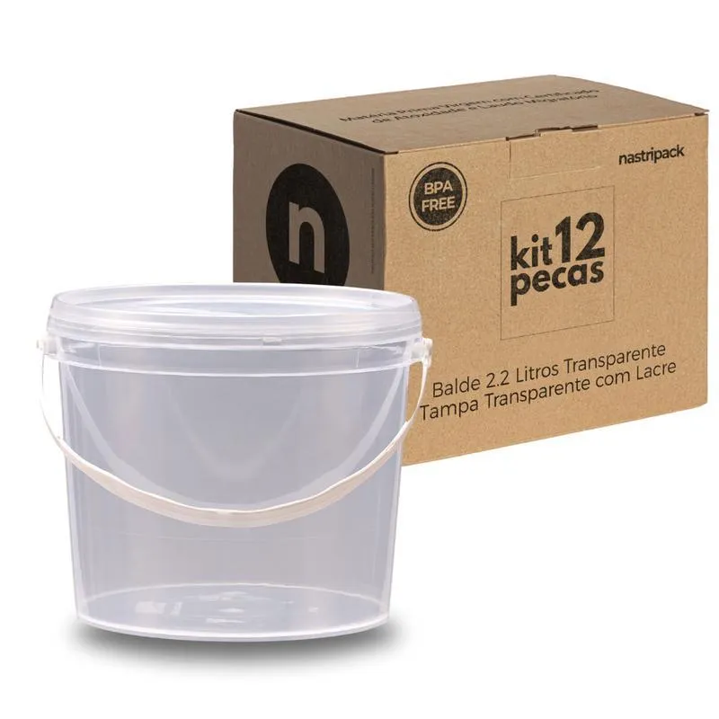 Balde 2.2l Transparente Para Uso Em Obras - Kit 12 Pçs