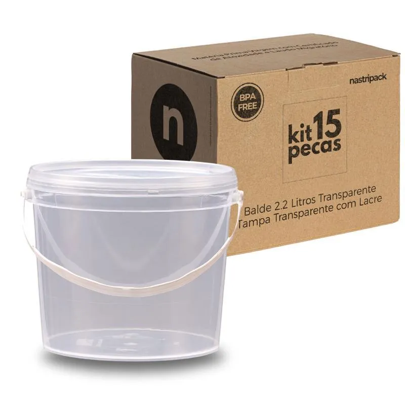 Balde 2.2 Litros Transparente Para Eletricista - Kit 15 Pçs