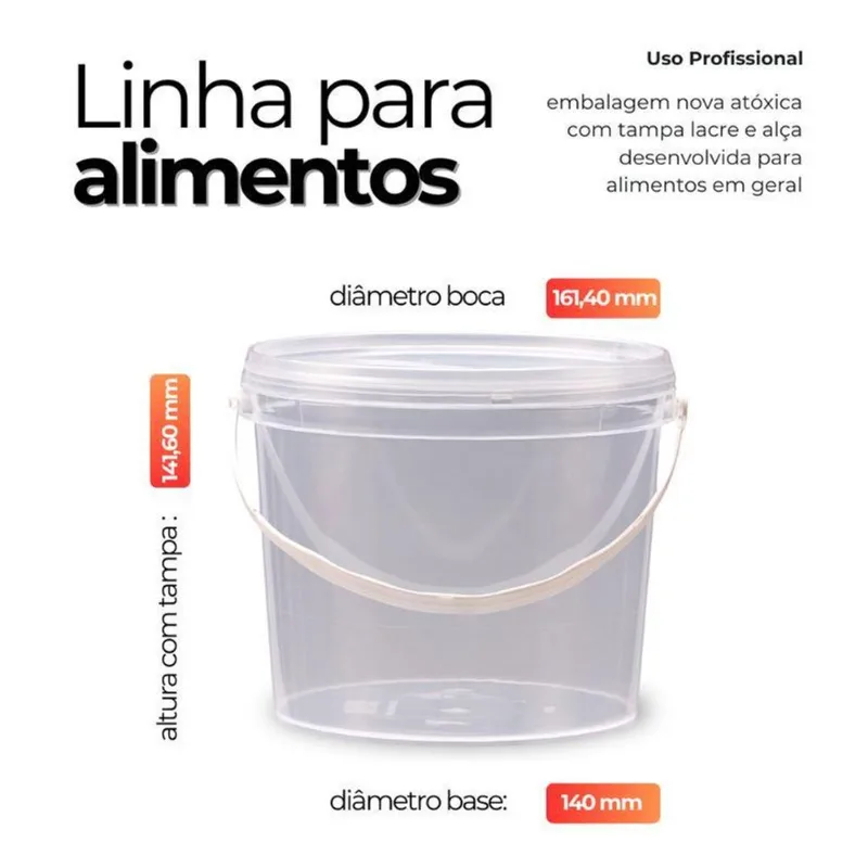Balde Transparente 2.2l Para Sorvete - Kit 15 Pçs