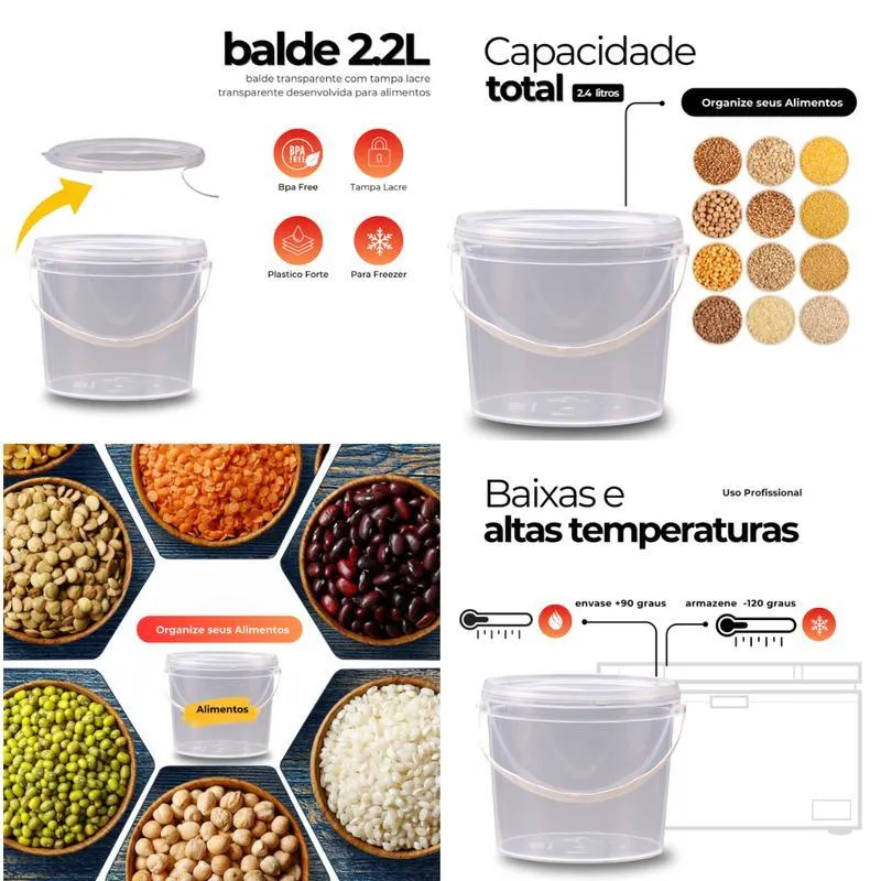 Balde 2.2 Litros Transparente Para Bares - Kit 20 Pçs