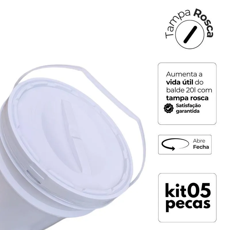 Balde Para Liquidos 20 Litros E Tampa Rosca - Kit 5 Pçs