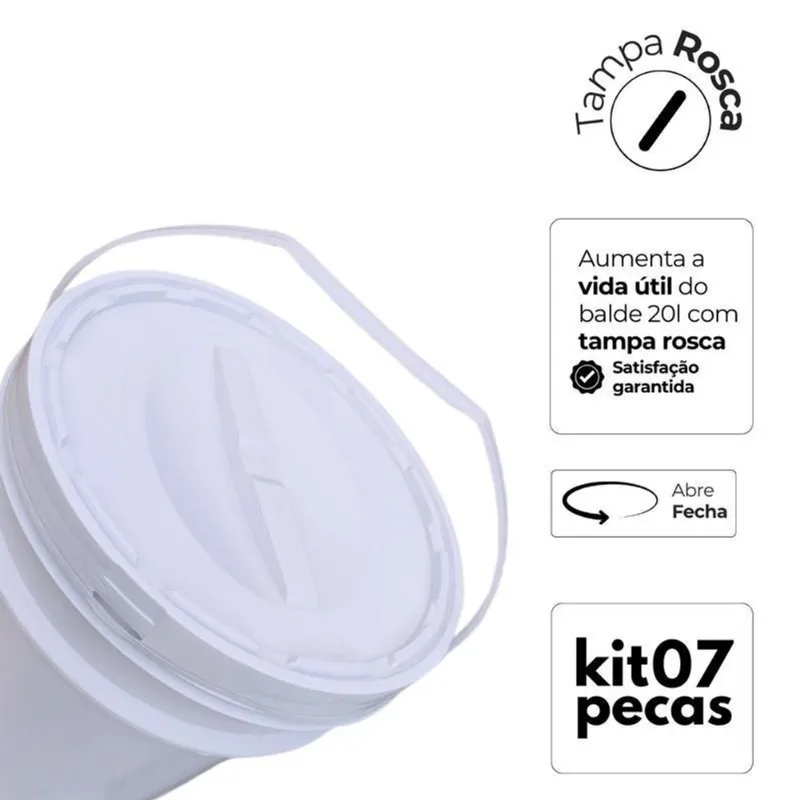 Balde Plástico 20 L Tampa De Rosquear Para Sopa - Kit 7 Pçs