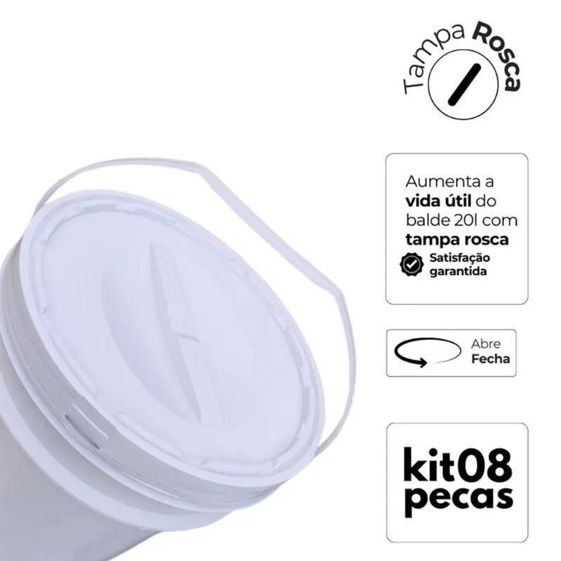 Balde Para Uso Industrial 20l E Tampa Rosca - Kit 8 Pçs