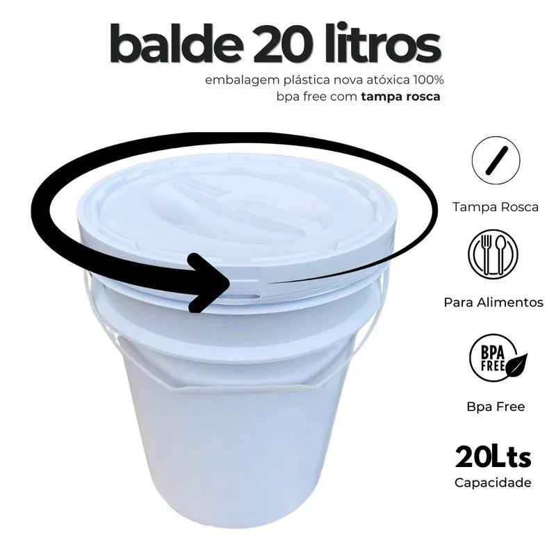 Balde Para Flavour Industrial 20l E Tampa Rosca - Kit 8 Pçs