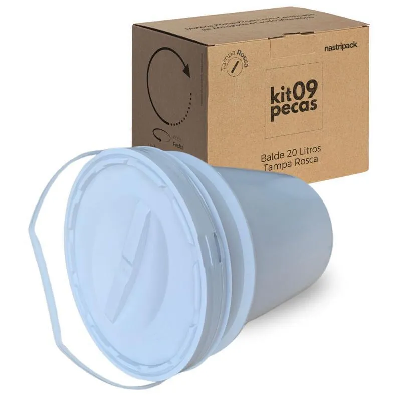 Balde Para Conserva 20 L E Tampa Rosca - Kit 9 Pçs