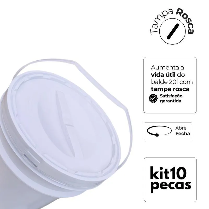 Balde 20 Litros Tampa Rosqueavel Para Padarias - Kit 10 Pçs