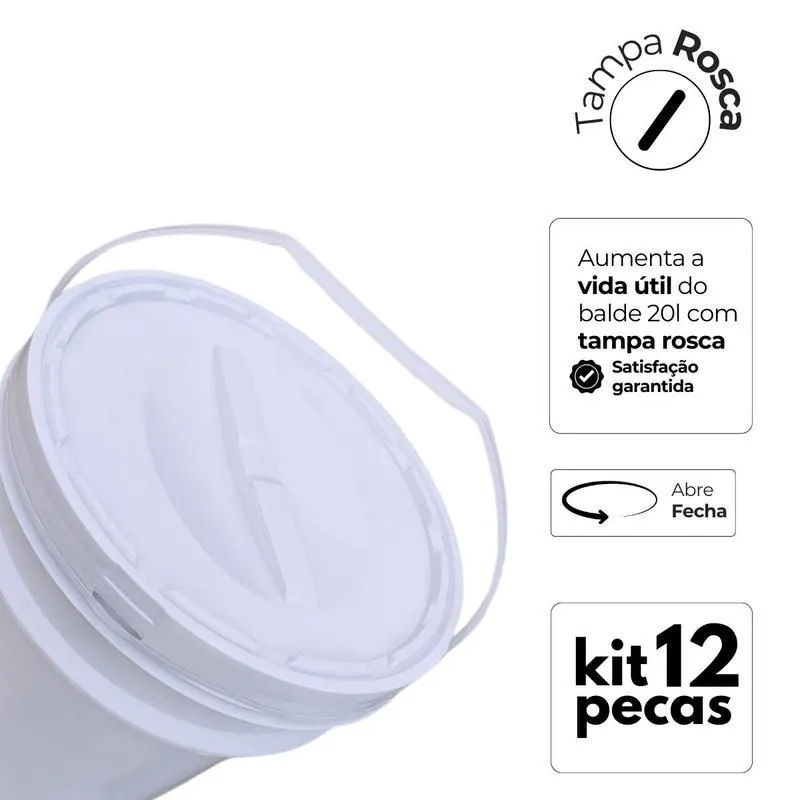 Balde Para Destilação 20l Tampa Rosca - Kit 12 Pçs