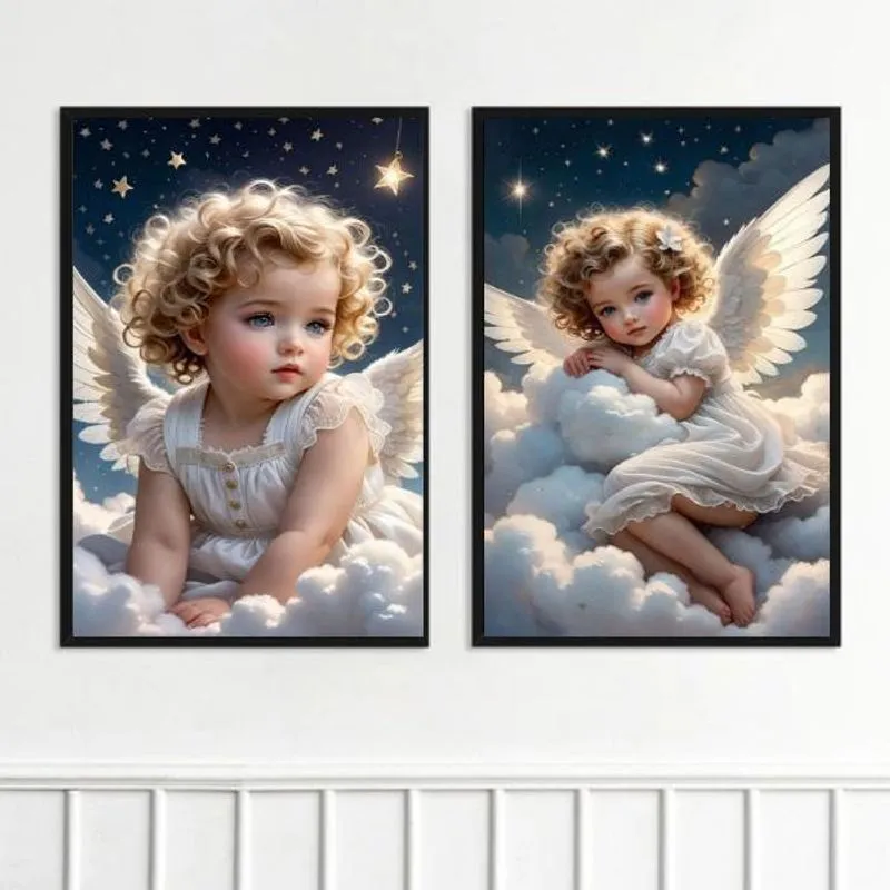 Kit 2 Quadros Criança Anjo 33X24Cm