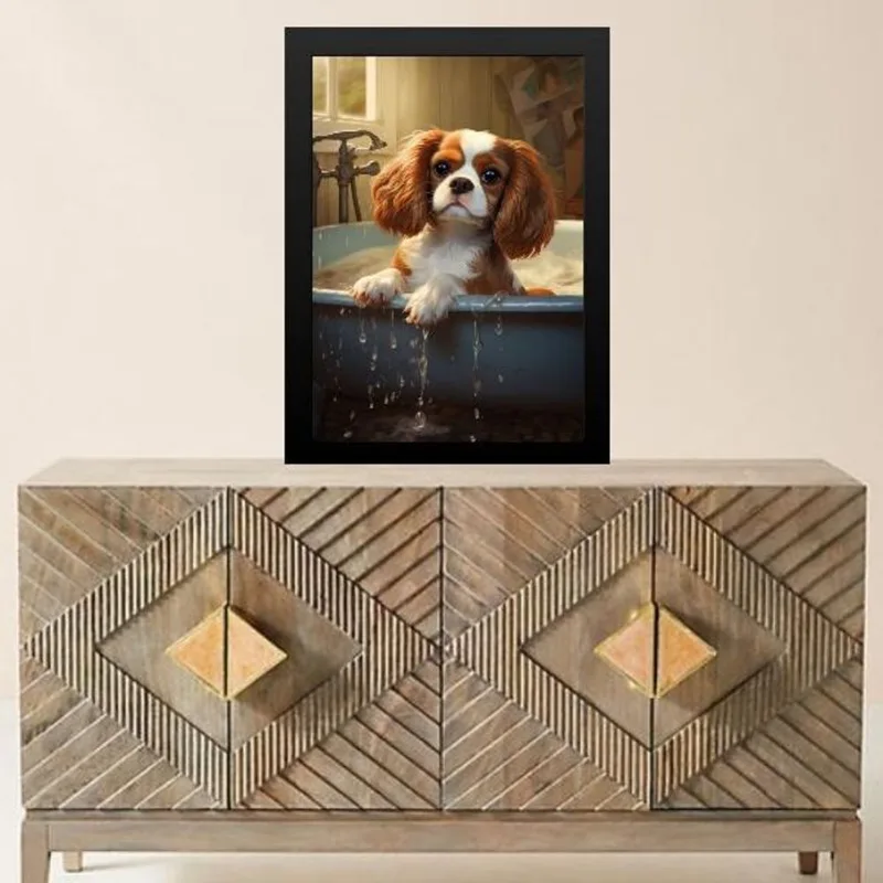 Quadro Para Banheiro Cão Charles Spaniel 33x24cm