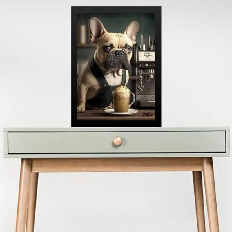 Quadro Decorativo Café - Bulldog Francês 24x18cm