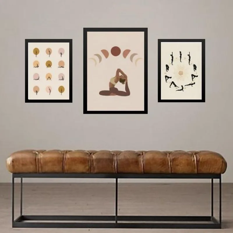 Set 3 Quadros Decorativos Yoga Poses - Com Vidro