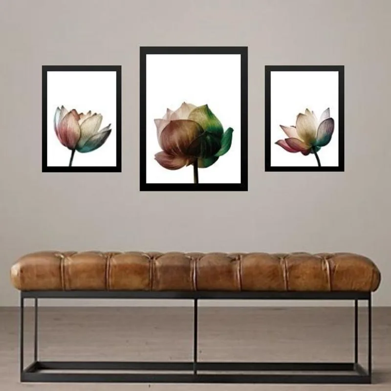 Set 3 Quadros Flores Minimalistas - Fotografias - Com Vidro