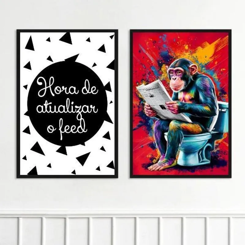 Kit 2 Quadros Divertidos Banheiro Pop Art 45X34Cm