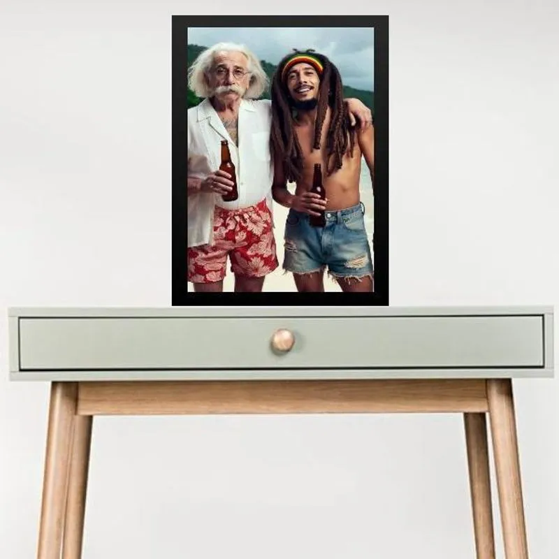 Quadro Einstein Com Bob Marley 45X34Cm