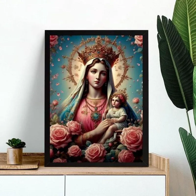 Quadro Nossa Senhora Com Menino Jesus- Flores 24X18Cm