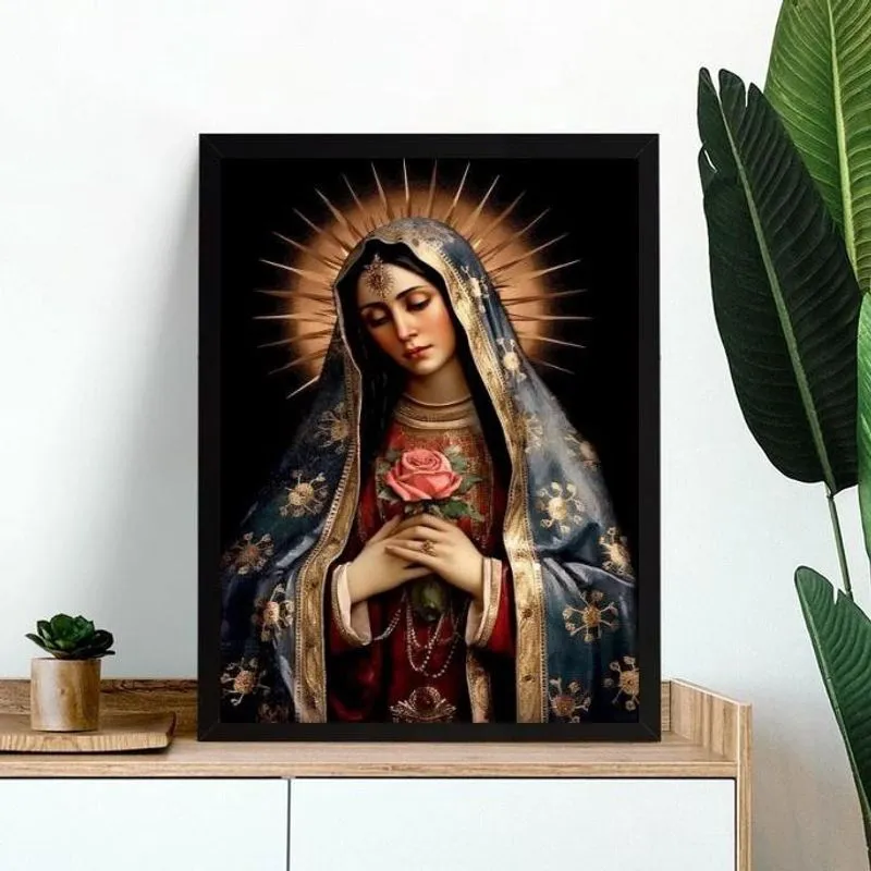 Quadro Nossa Senhora Com Rosa 33X24Cm