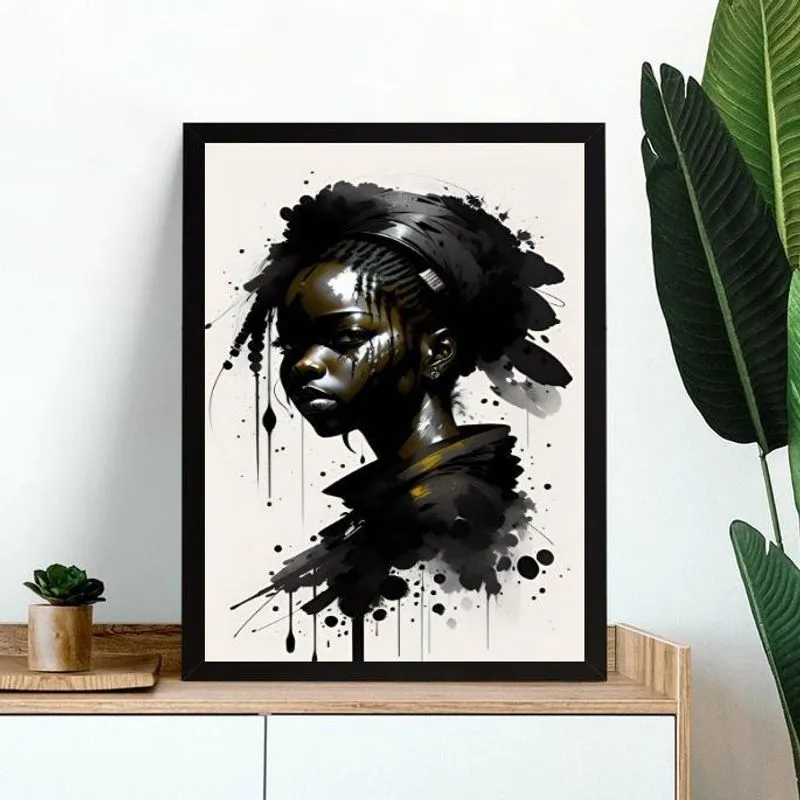 Quadro Arte Aquarela Mulher Negra 45X34Cm