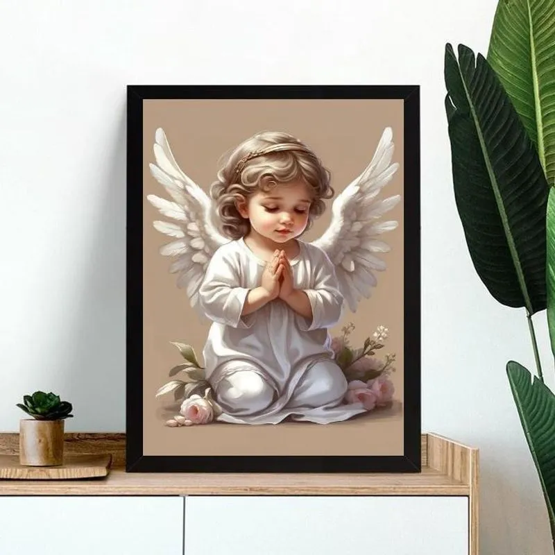 Quadro Infantil Vintage Anjinho Rezando 33X24Cm