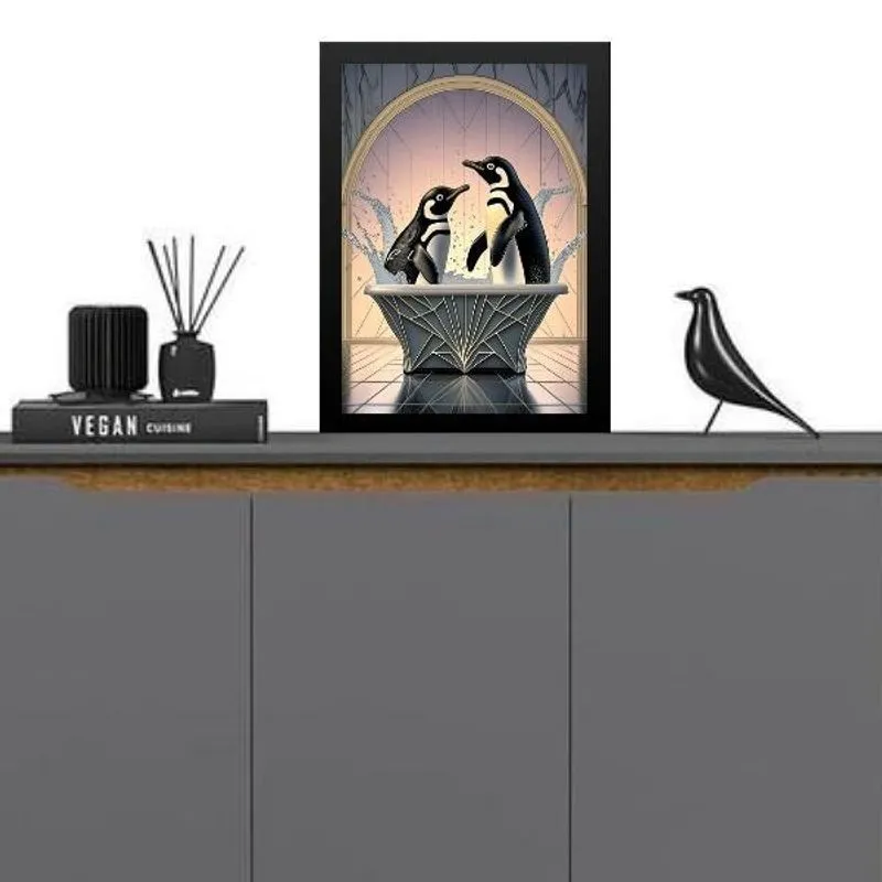 Quadro Para Decorar Banheiro Pinguins 45X34Cm