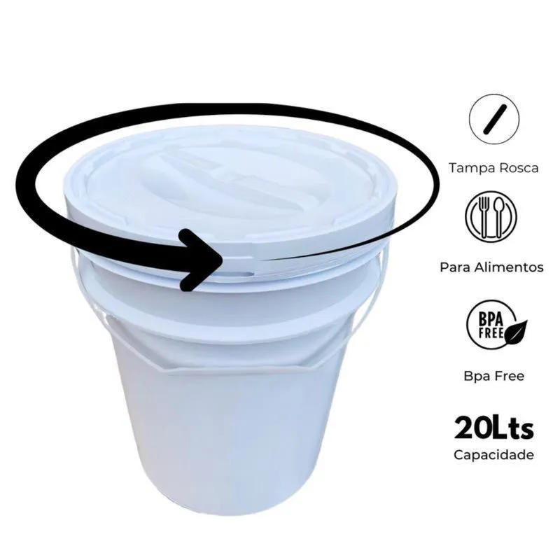 Balde Para Graxas De 20L Alça E Tampa Rosca - Kit 14 Pçs