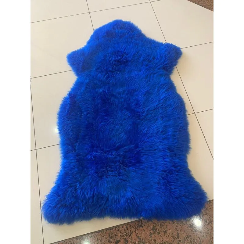 Pelego De Carneiroovelha Com Lã Natural Aprox.0,76x1,14 Azul