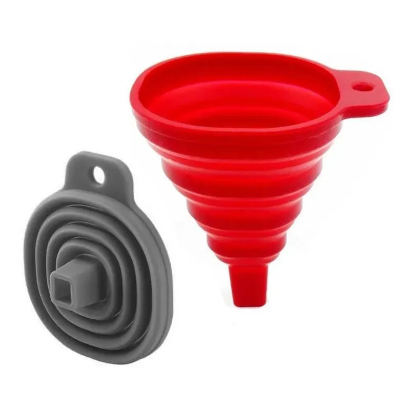 3x Funil Retrátil Dobrável Flexível Vermelho Silicone Cozinh