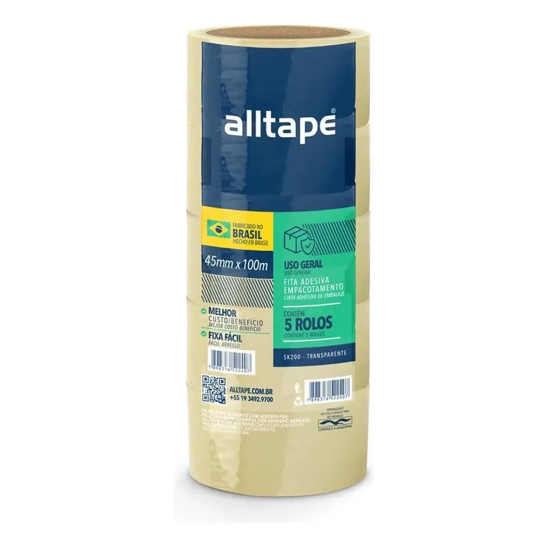 2x Kit Com 5 Fita Adesiva Alltape Transparente 45mmx100m Sk2
