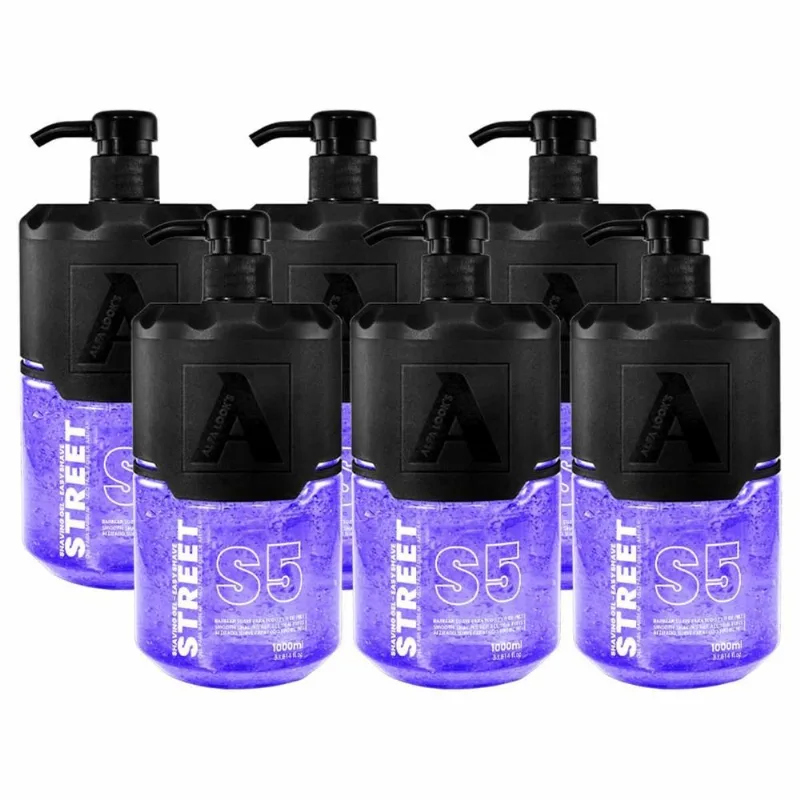 Kit 6x Shaving Gel De Barbear Street S5 1000ml Alfa Looks