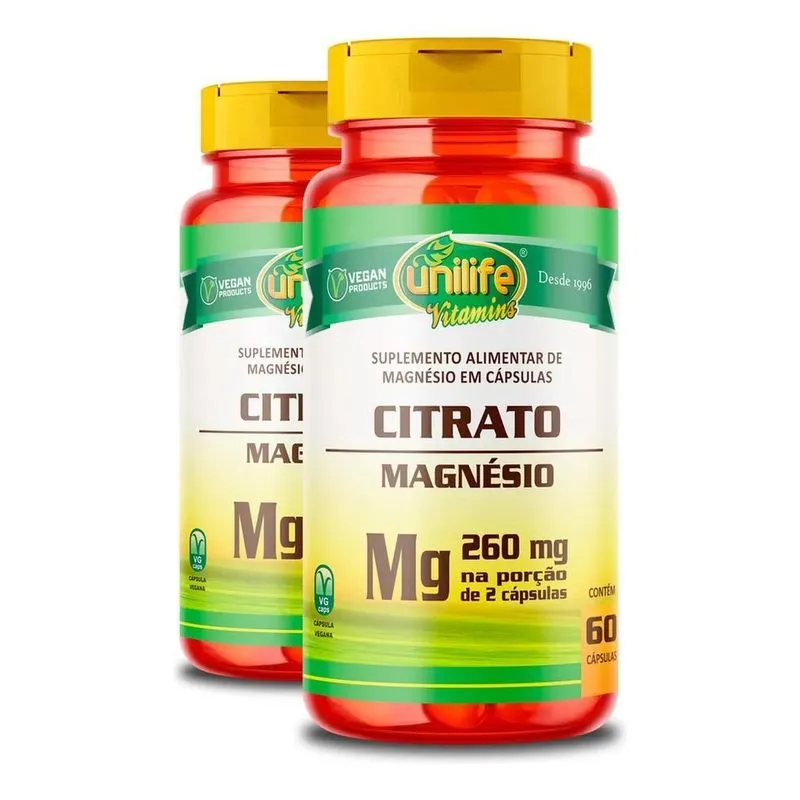 3x Kit 2 Magnésio Citrato Unilife 60 Cápsulas. Sabor Sem Sab
