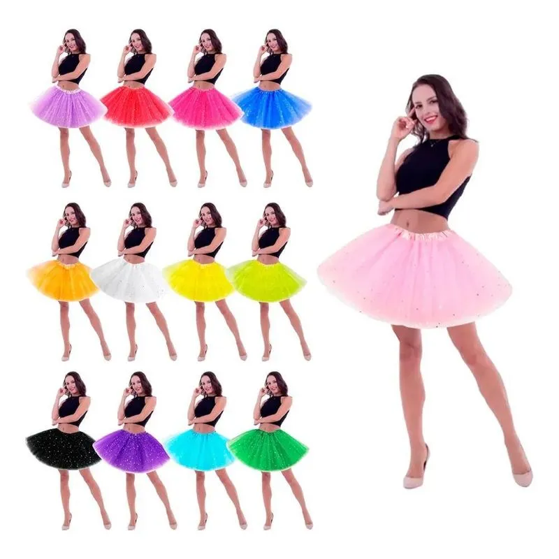 10x Saia Tule Adulto Colorida Lisa Festa Carnaval 35cm Tutu