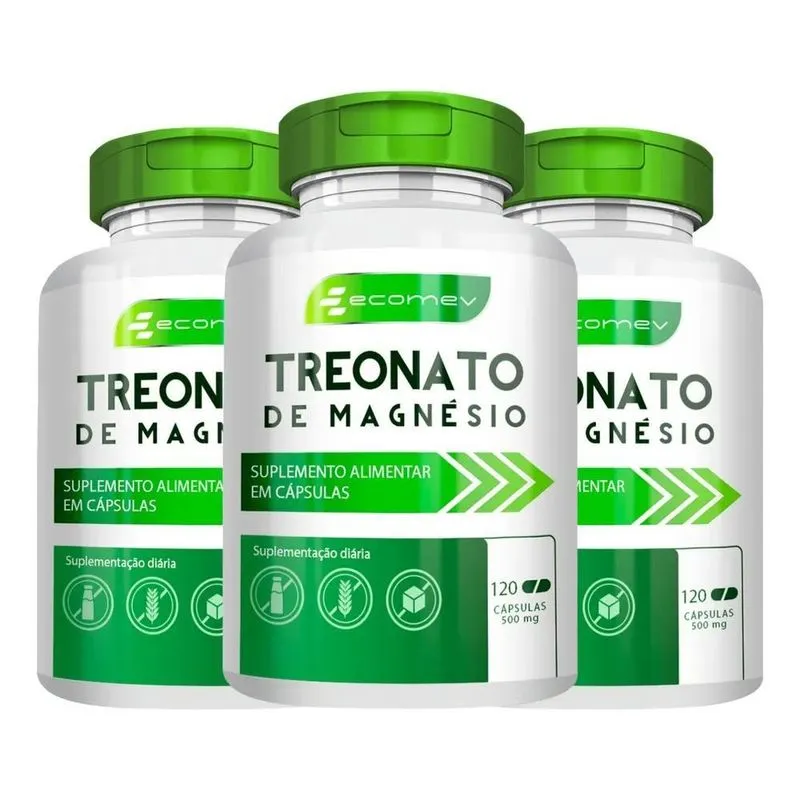10x 3 Magnesio Treonato 500mg 360cp 100% Puro Matéria Impor