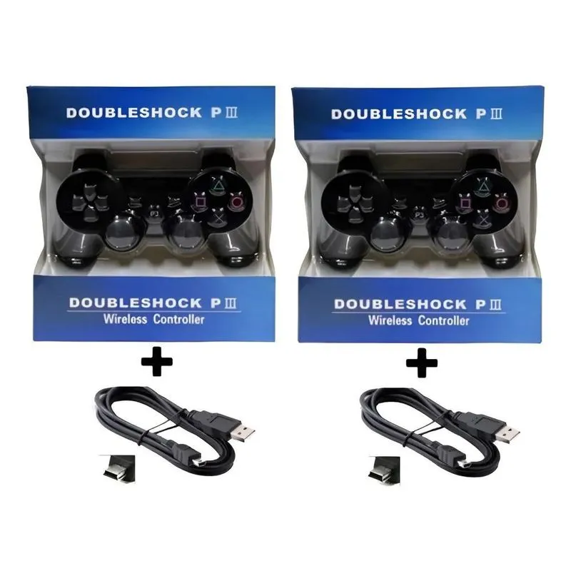 5x Kit 2 Controle Joystick Sem Fio Para Ps3 + Cabo Carregado