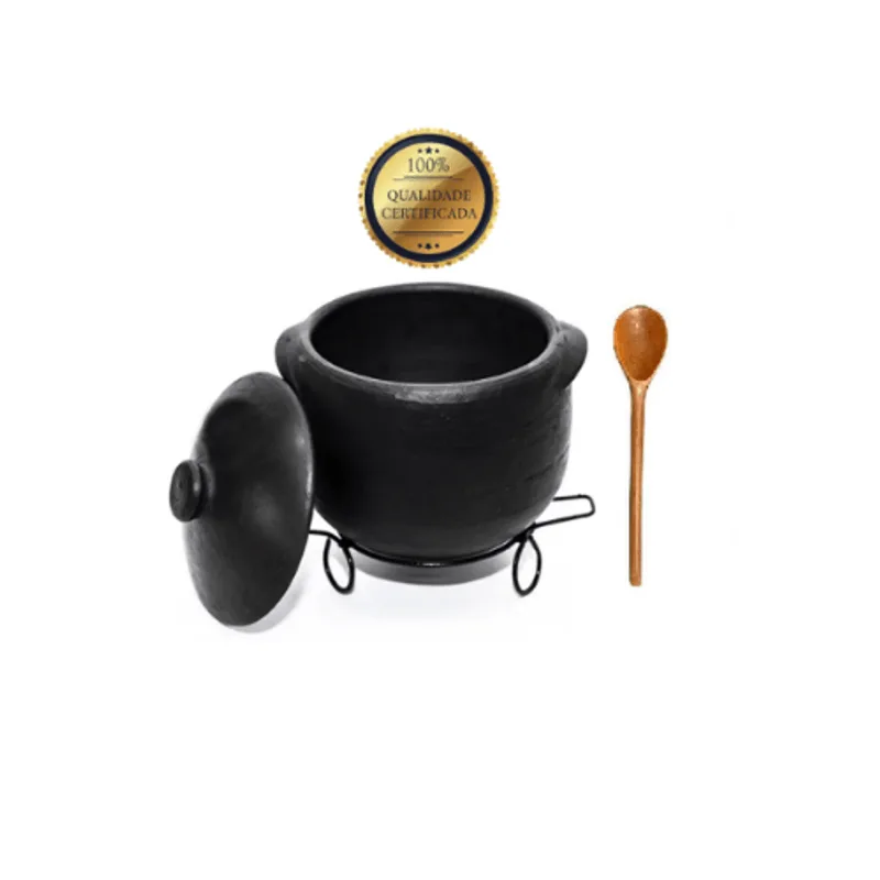 Kit Panela De Barro Caldeirão Capixaba Nº4 - 9 Litros Com Suporte + Colher M