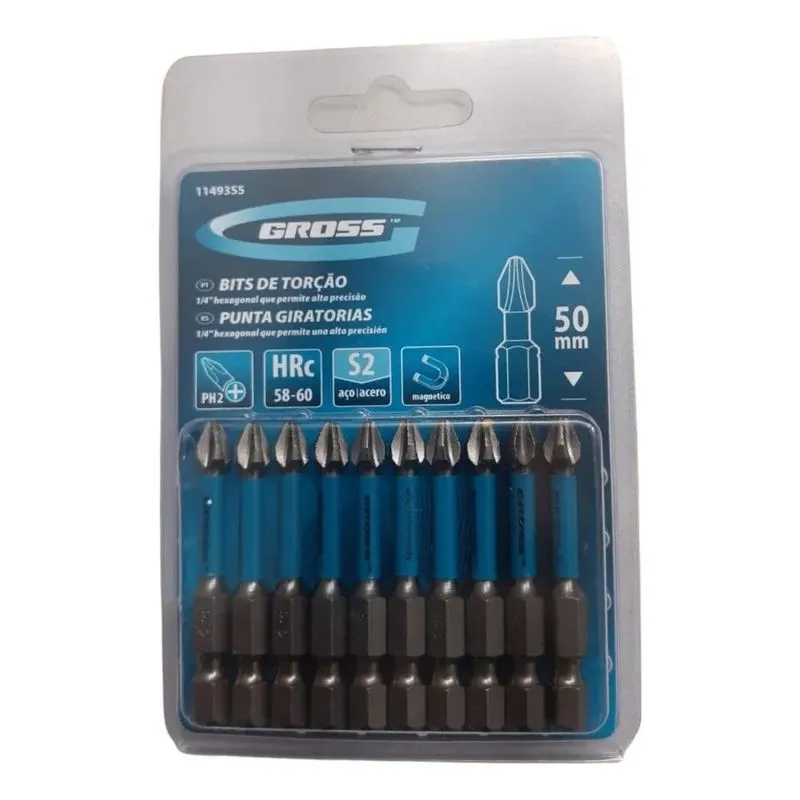 Ponta Bits De Impacto Ph2 50mm 10 Pç Chave Torção Rosqueada