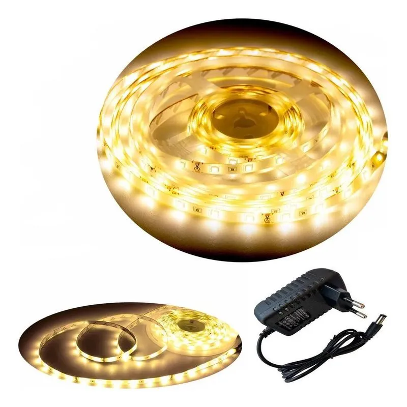 2x Fita Led 5m 5050 Branco Quente Com Fonte
