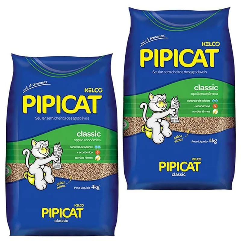 Combo 02Un Areia Higiênica Kelco Pipicat Classic 4Kg - Kelco